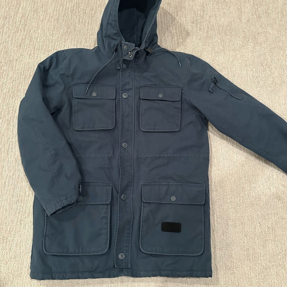 RVCA Blue Military Field Jacket Durable Collared Design